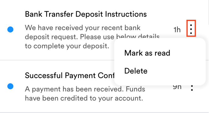 Notification delete and mark as read menu