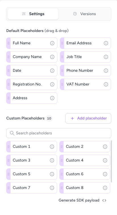 Settings tab — draft version