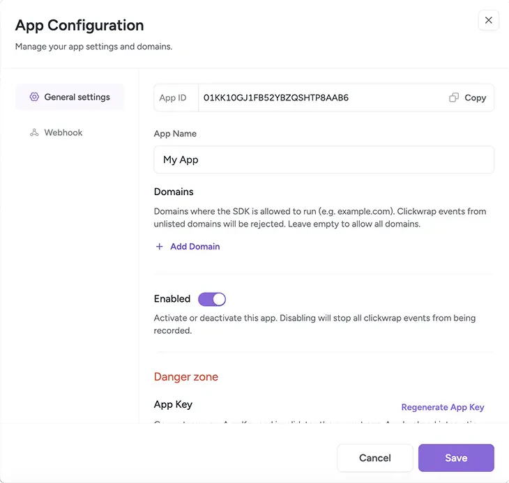 Integration configuration dialog