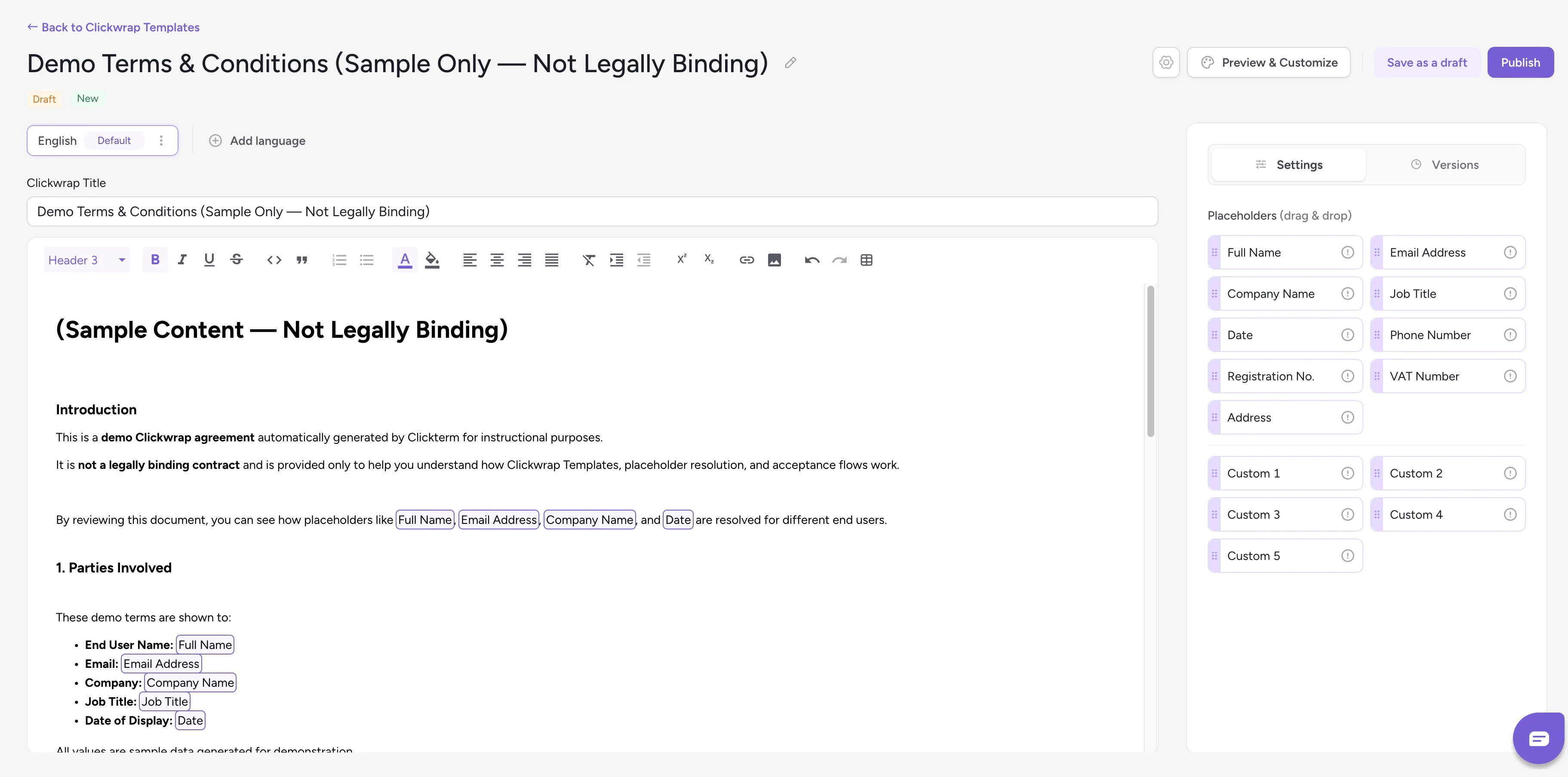 Template content editor