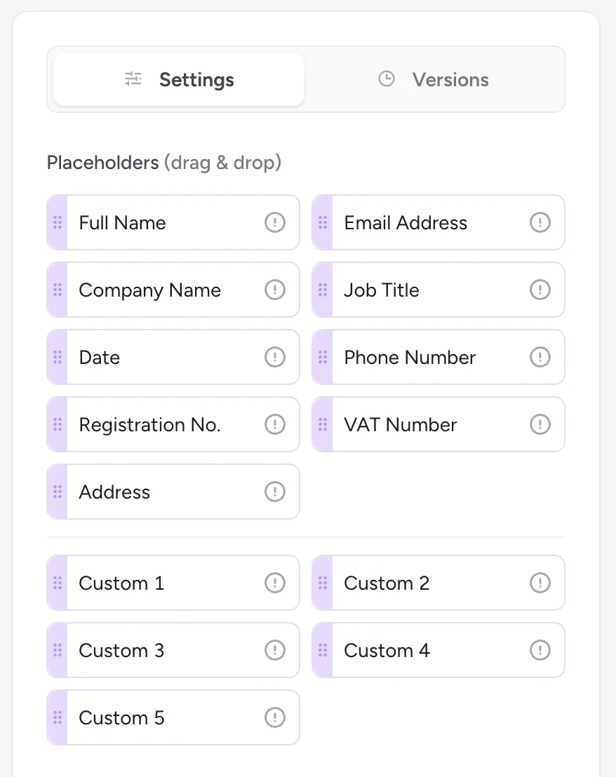 Settings tab — draft version