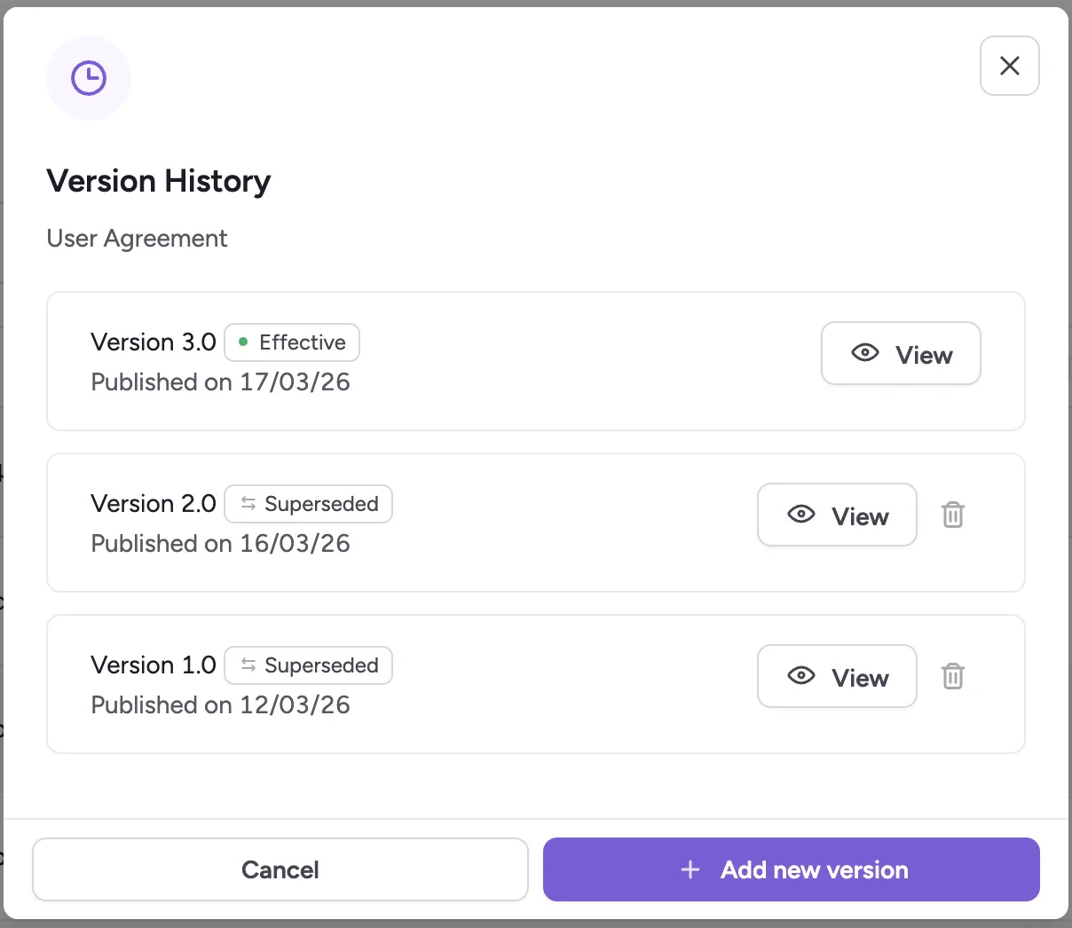 Version history dialog