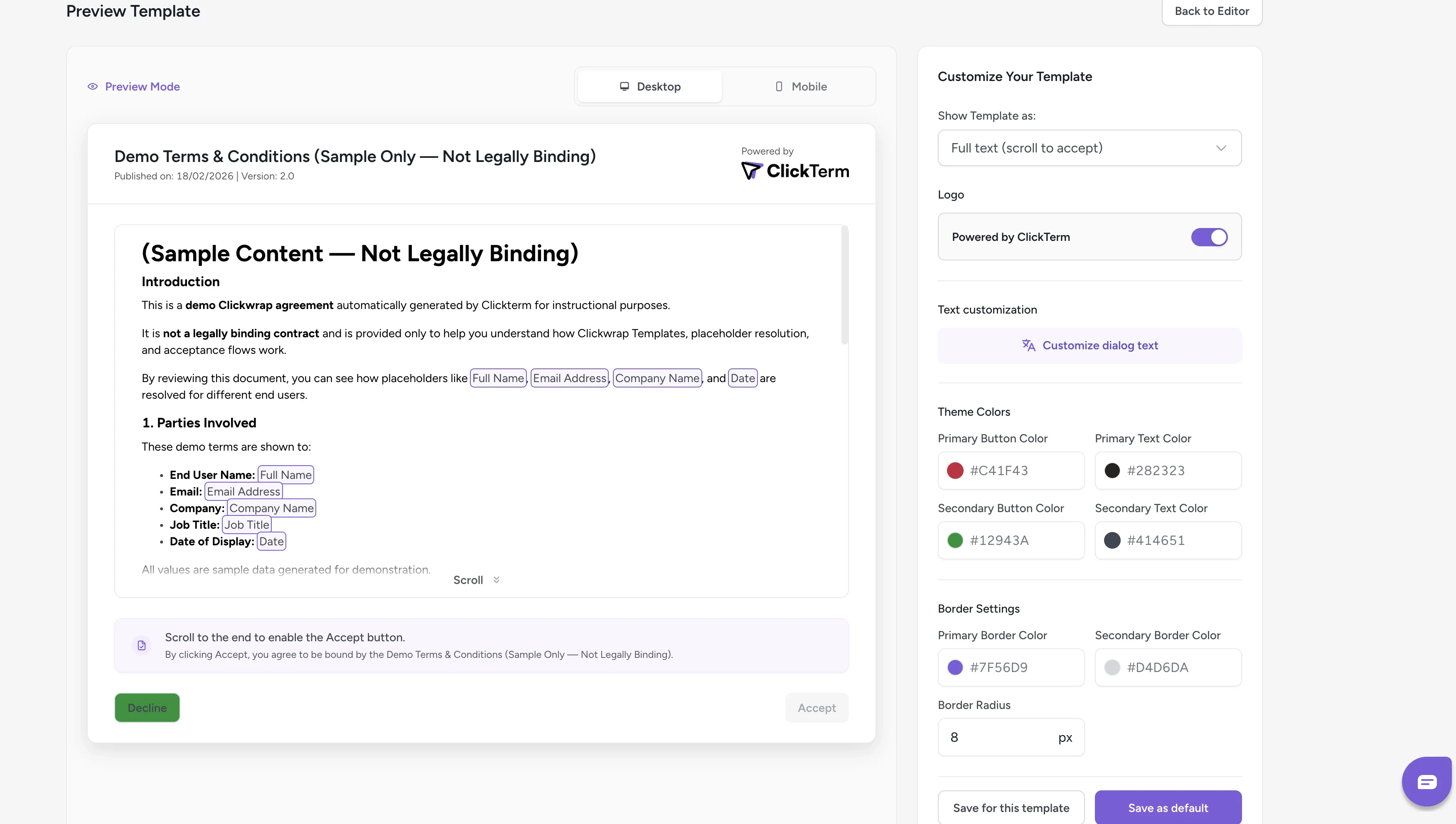 Widget customization screen