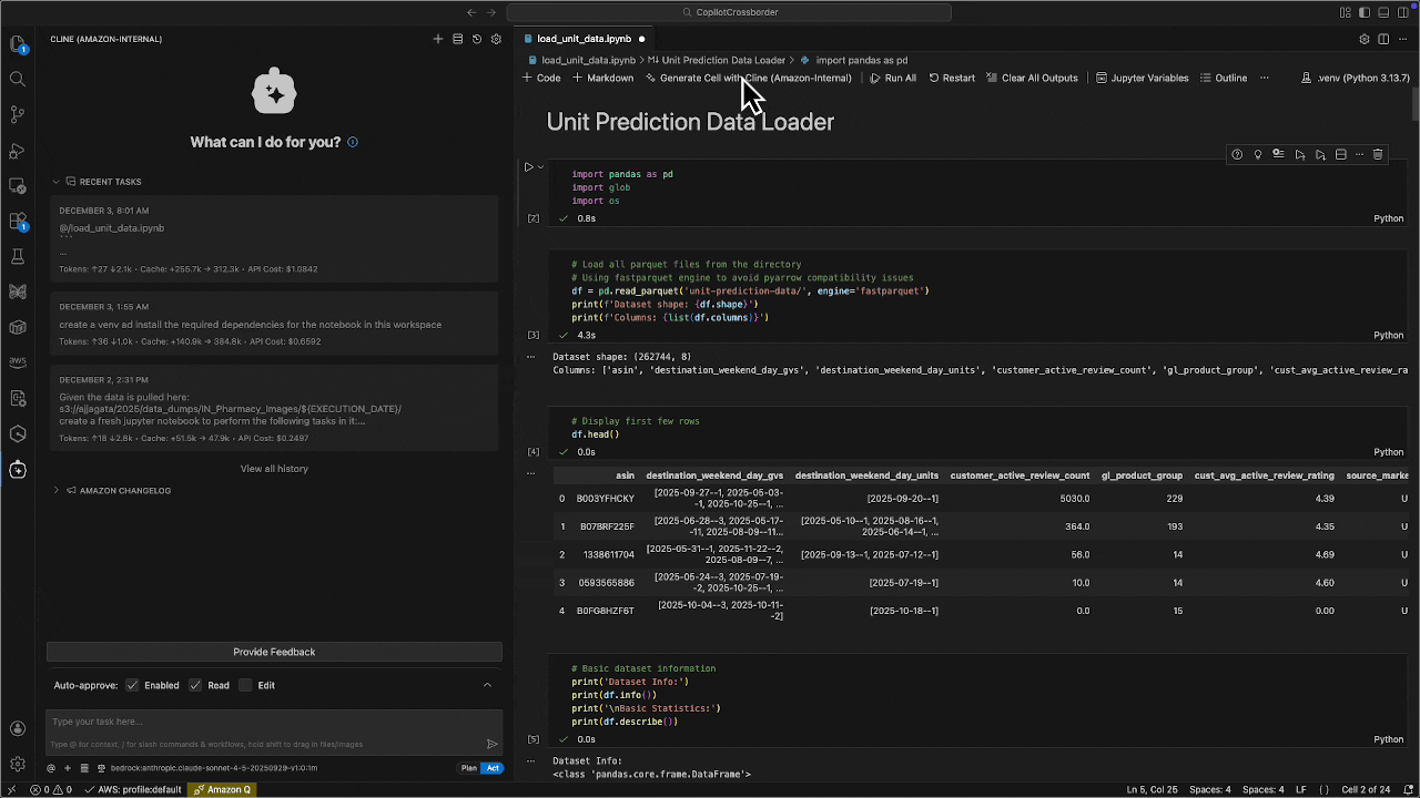Generating a new Jupyter cell with AI assistance