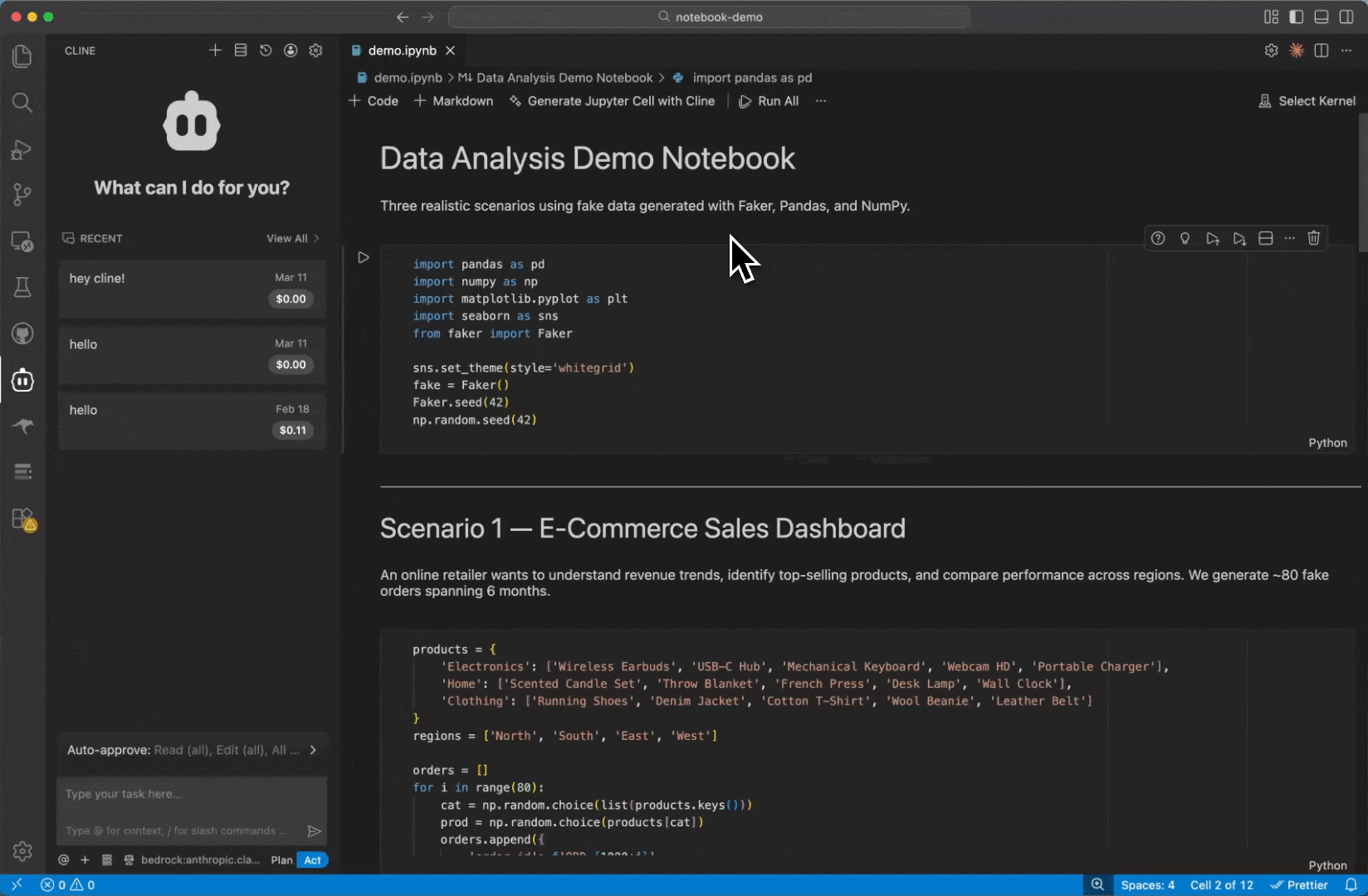 Generating a new Jupyter cell with AI assistance