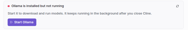 Ollama is installed but not running, with a Start Ollama button