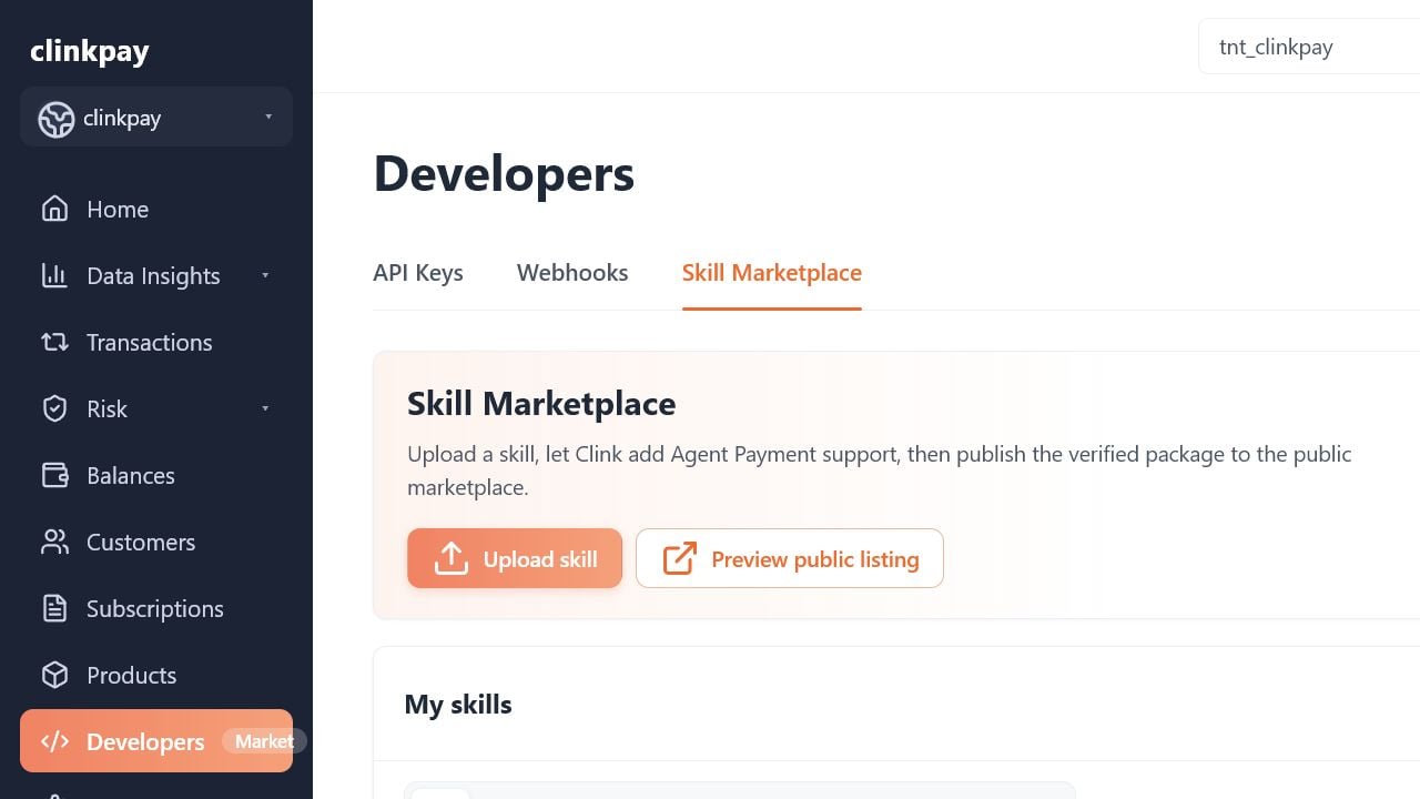 Clink Dashboard Skill Marketplace