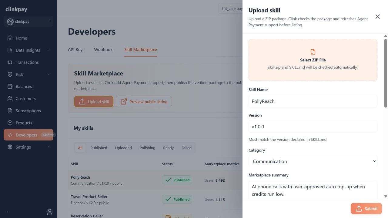 Upload a Skill form