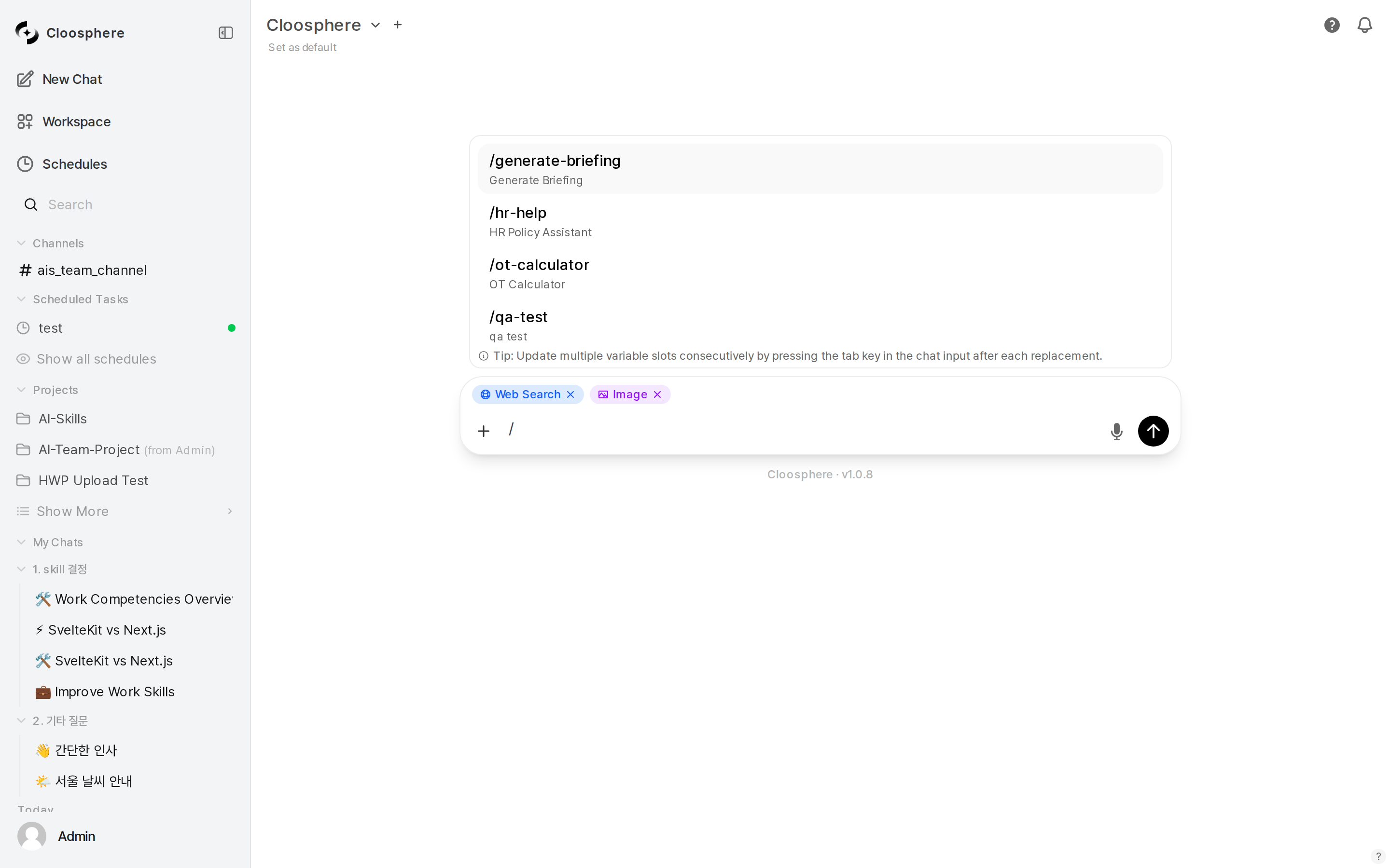Slash command prompt list