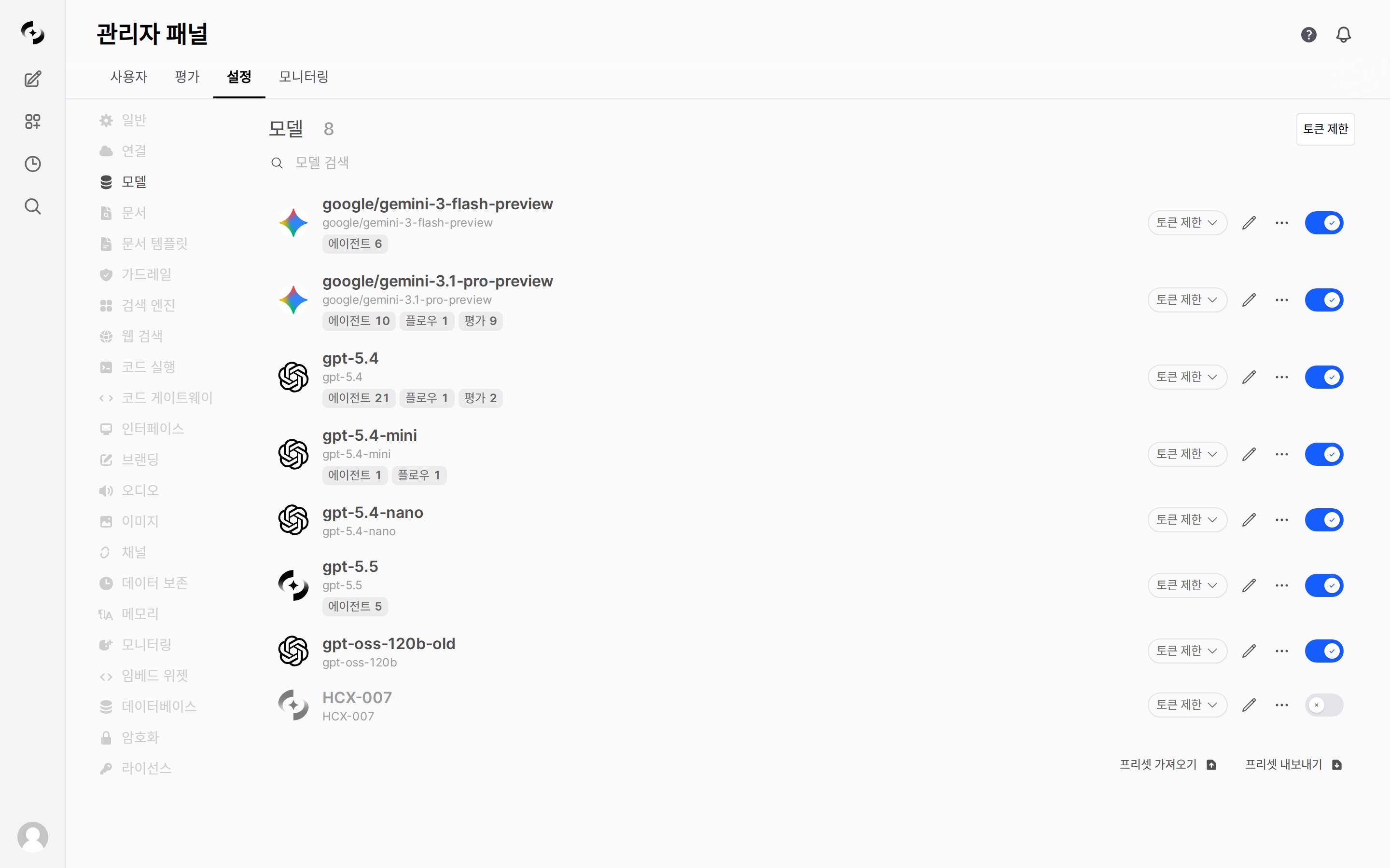 Model management tab