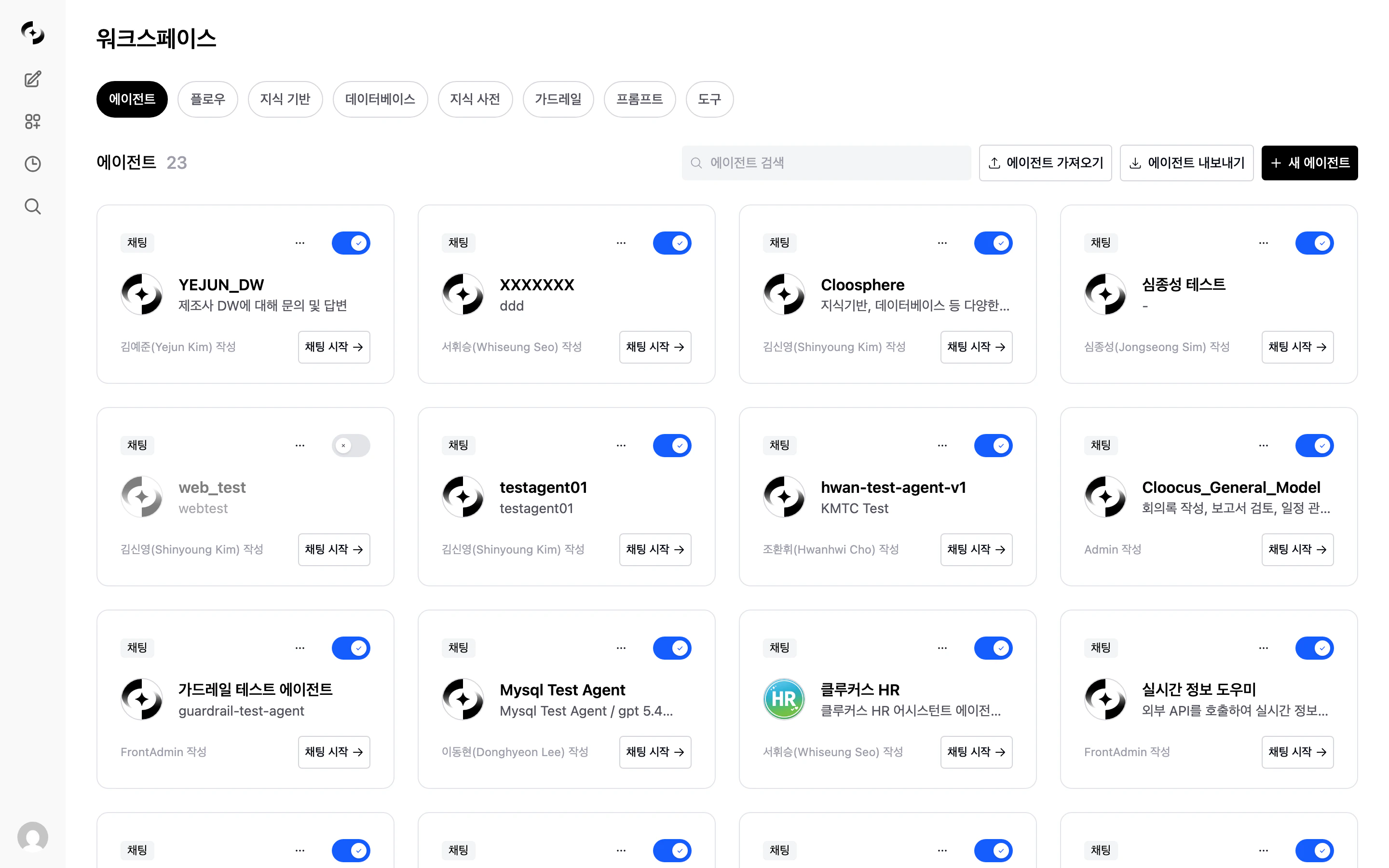 Workspace main screen