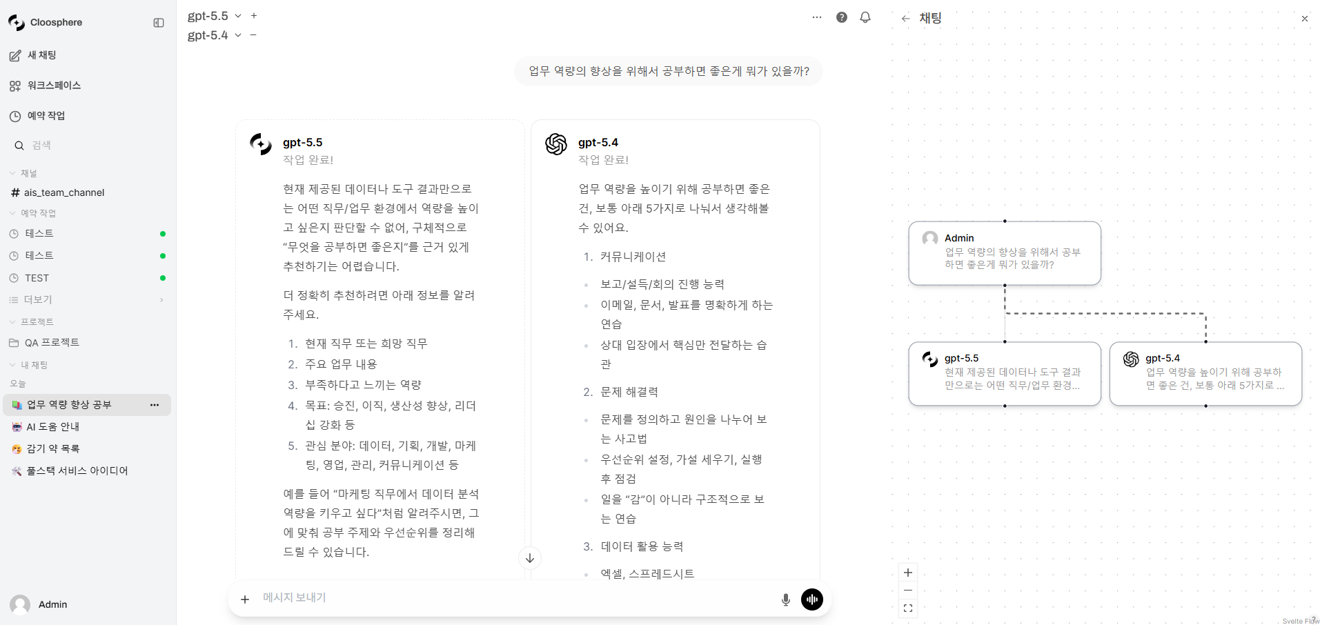 개요 뷰의 대화 흐름 다이어그램