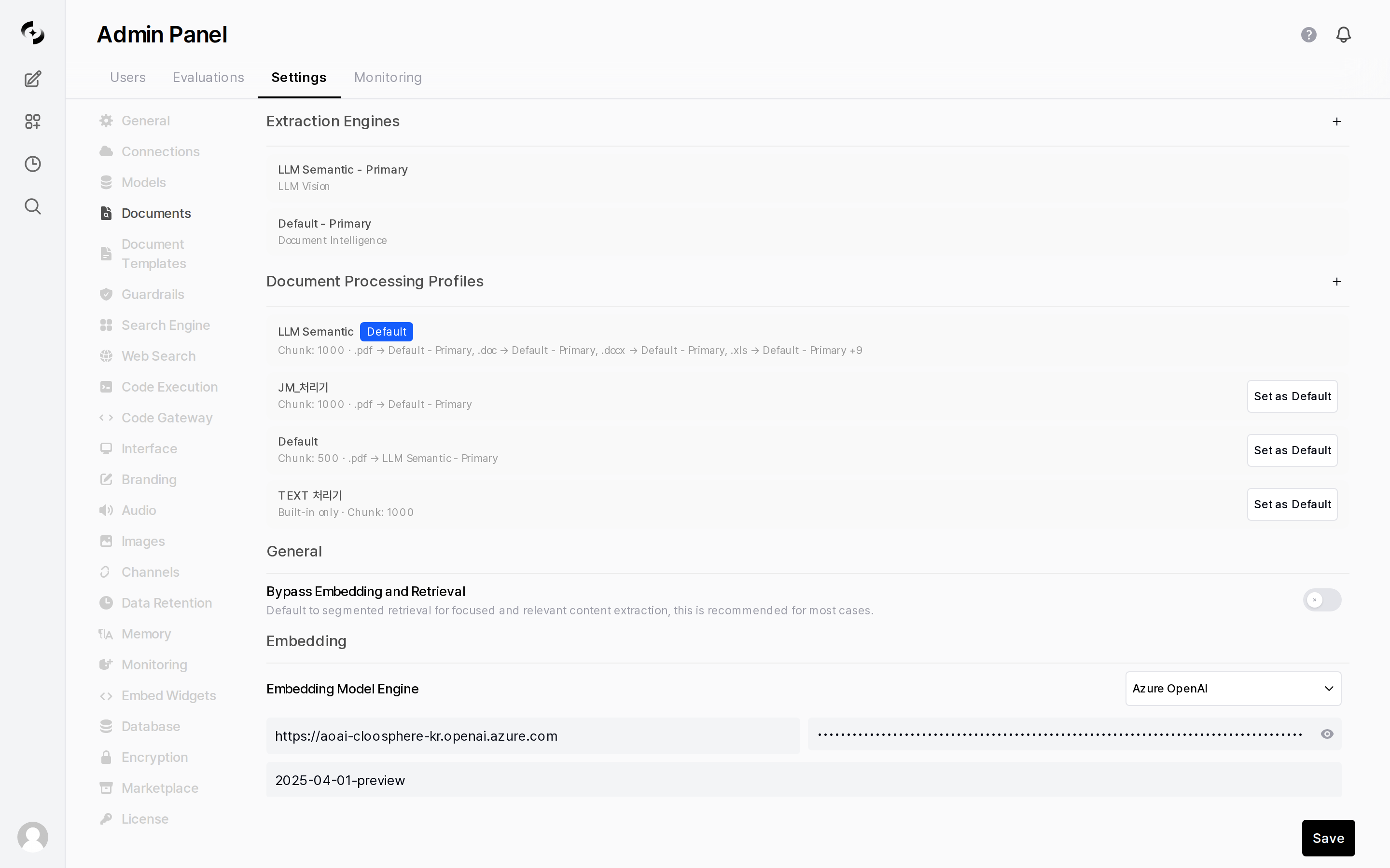Documents settings tab