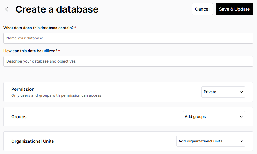 Database creation form