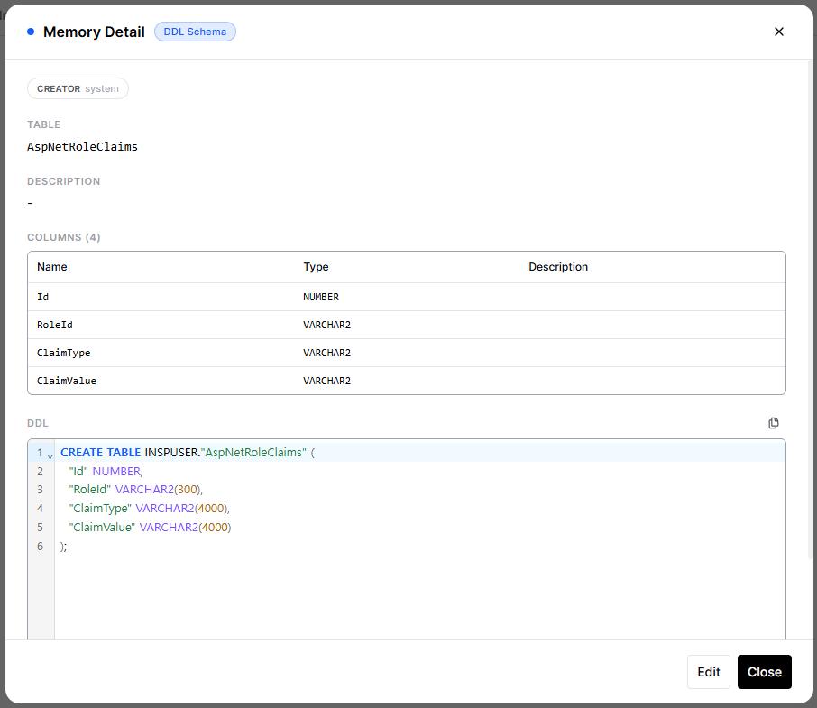 DDL schema description input