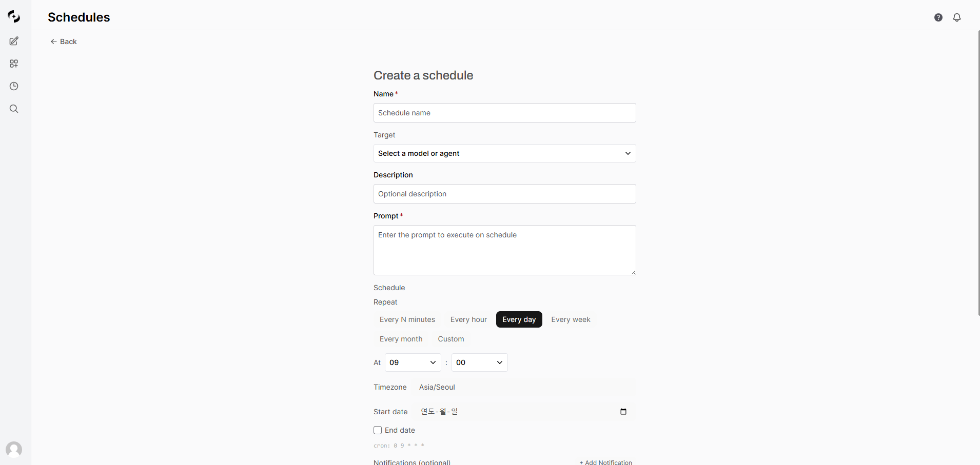 Schedule creation form