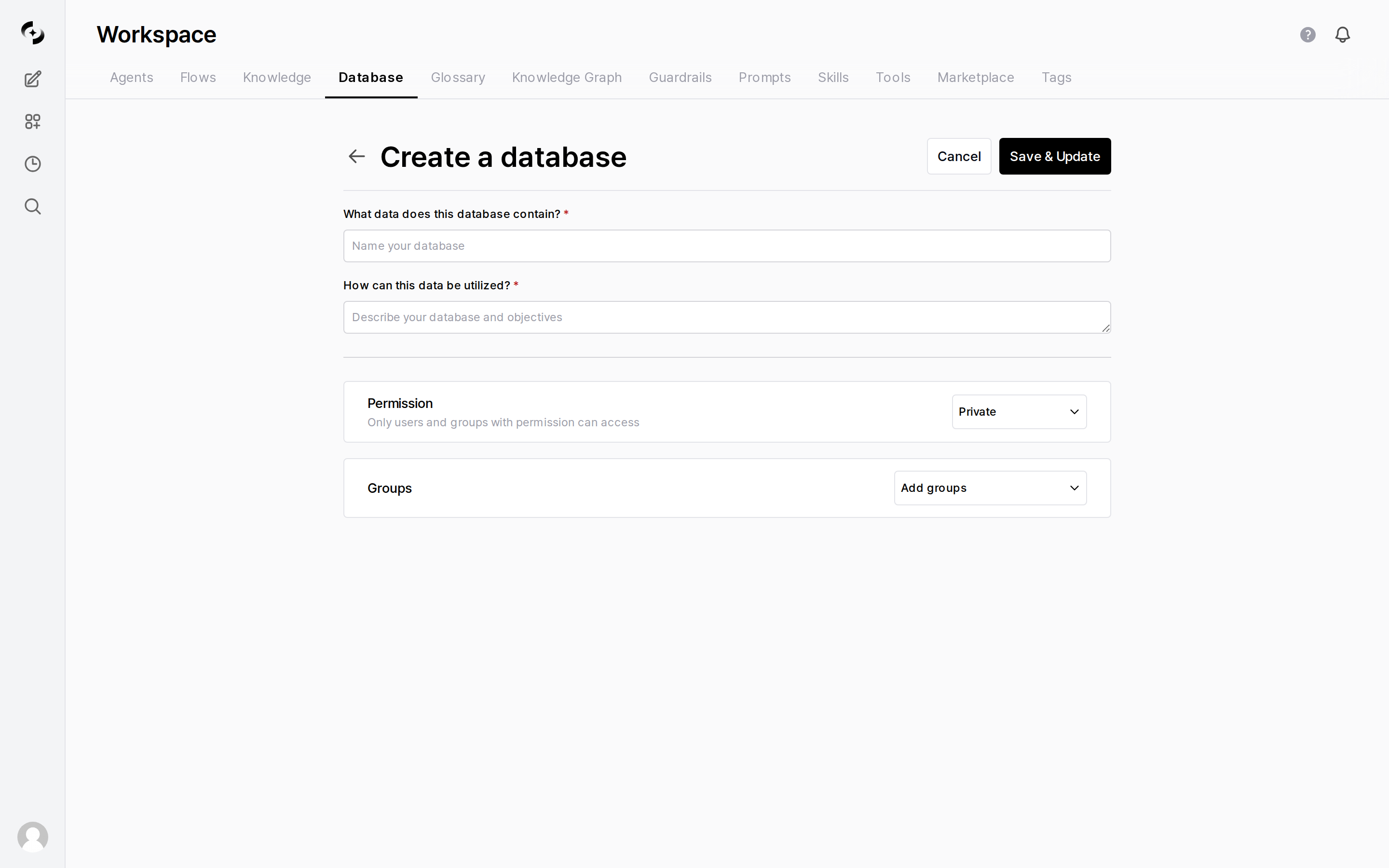 Database creation form