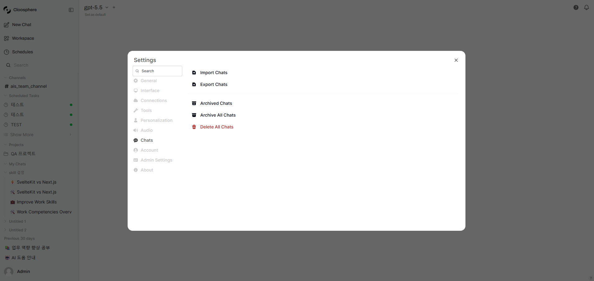 Settings — Chats tab