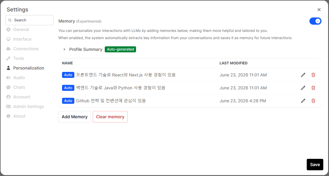 Memory toggle on