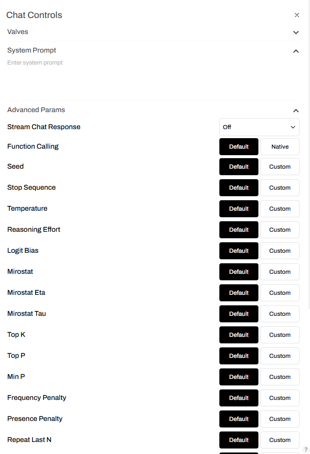 Chat Controls panel