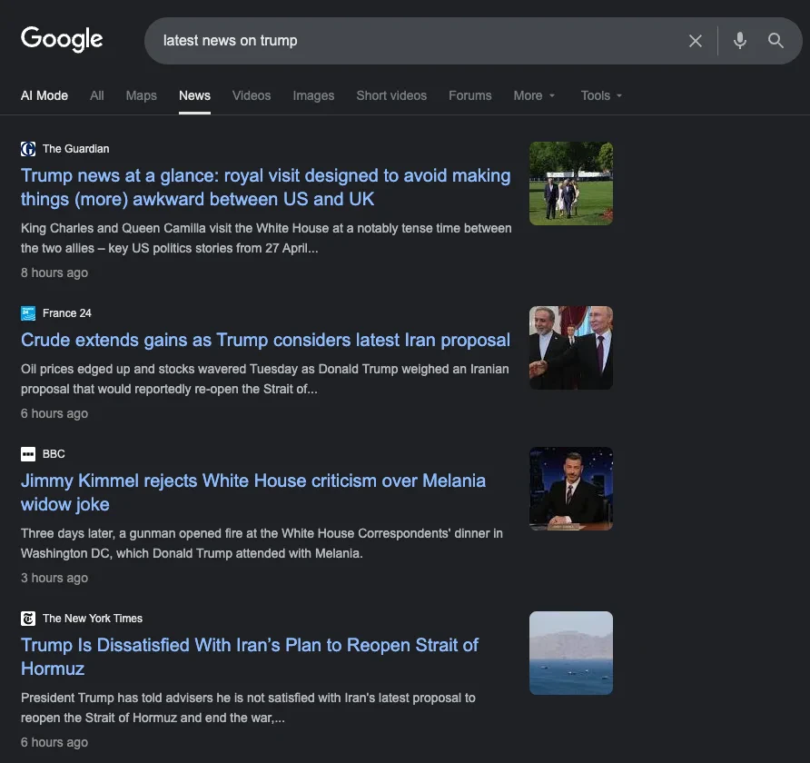 News articles in Google News