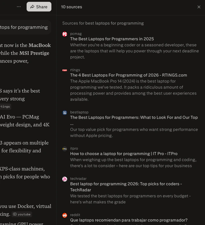 Sources in Perplexity