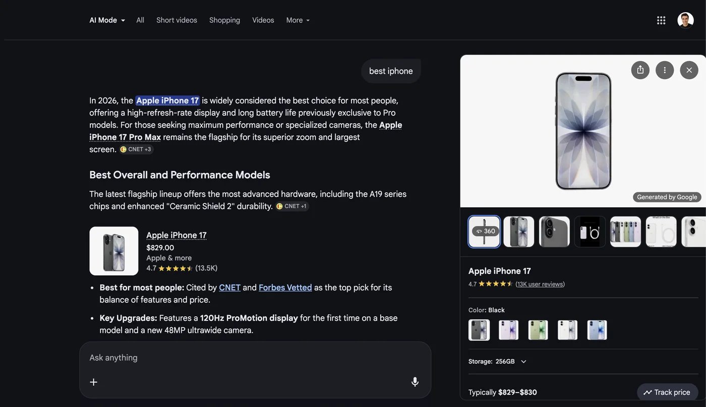 Product viewer opened from an AI Mode product