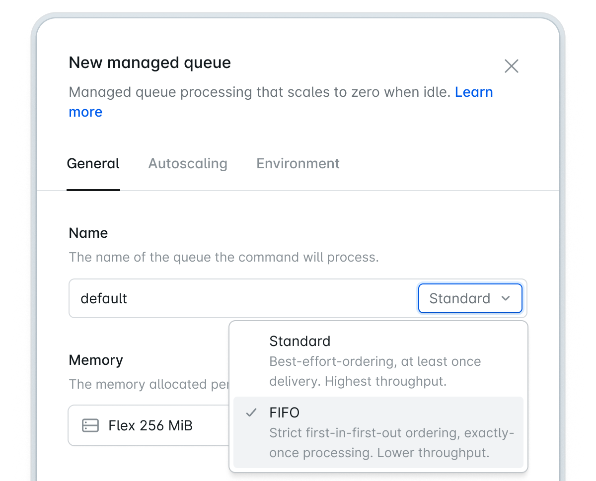 A managed queue being created