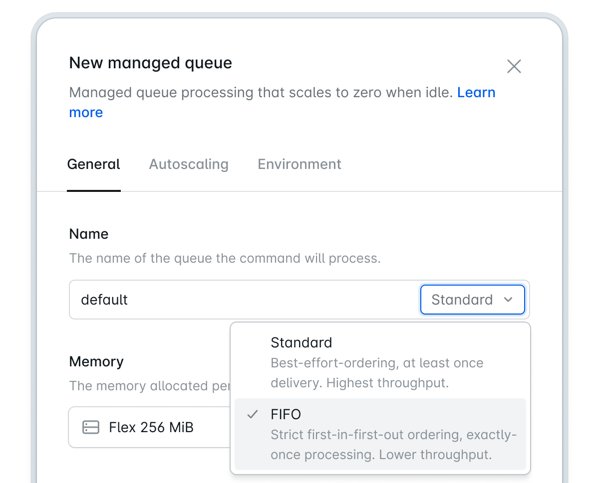 A managed queue being created