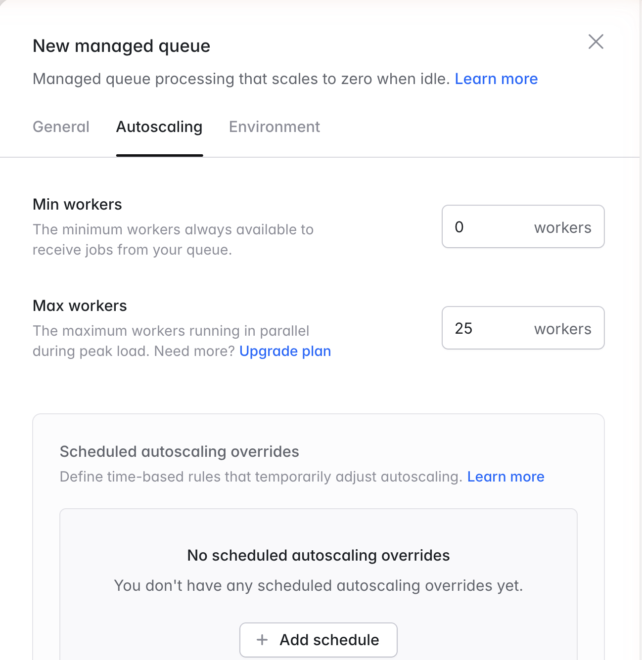 Configuring a managed queue's worker autoscaling