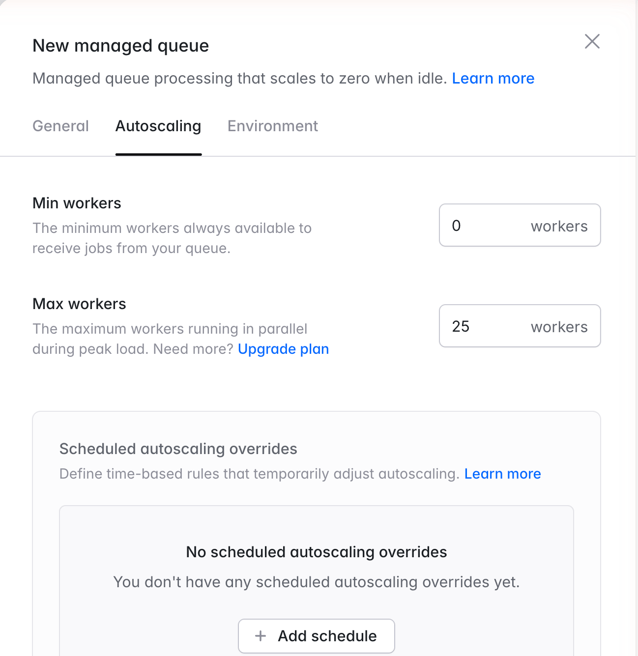 Configuring a managed queue's worker autoscaling