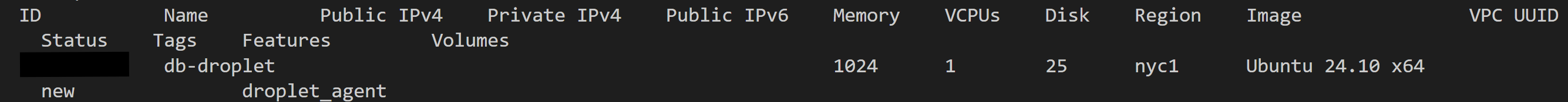Creating a droplet in DigitalOcean