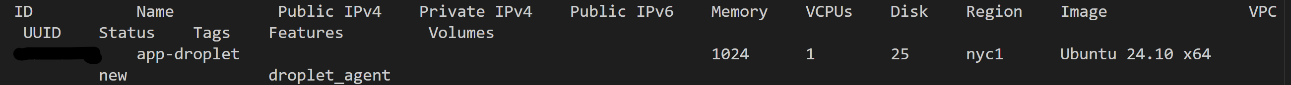 Creating a droplet in DigitalOcean