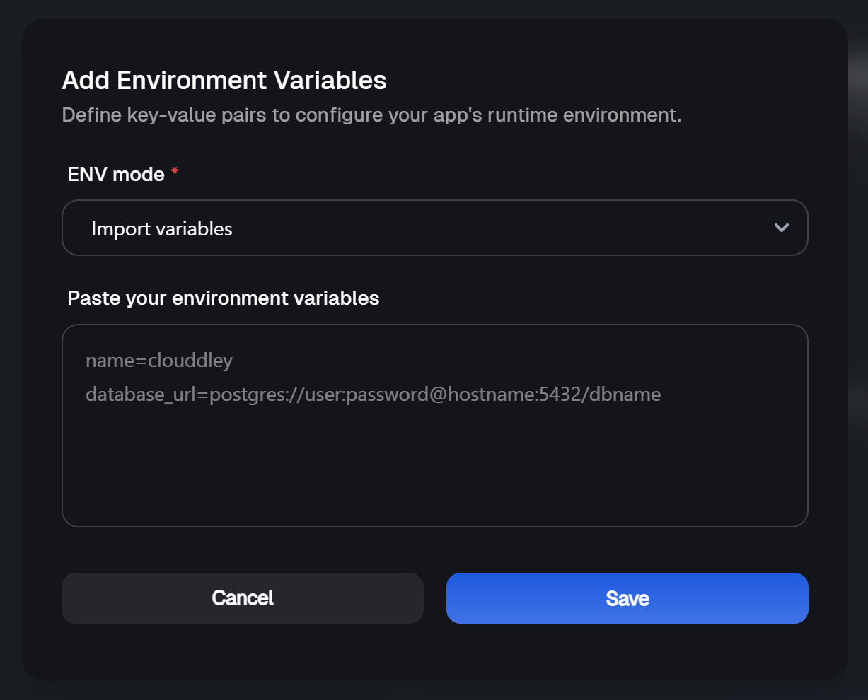 Import Variables ENV mode