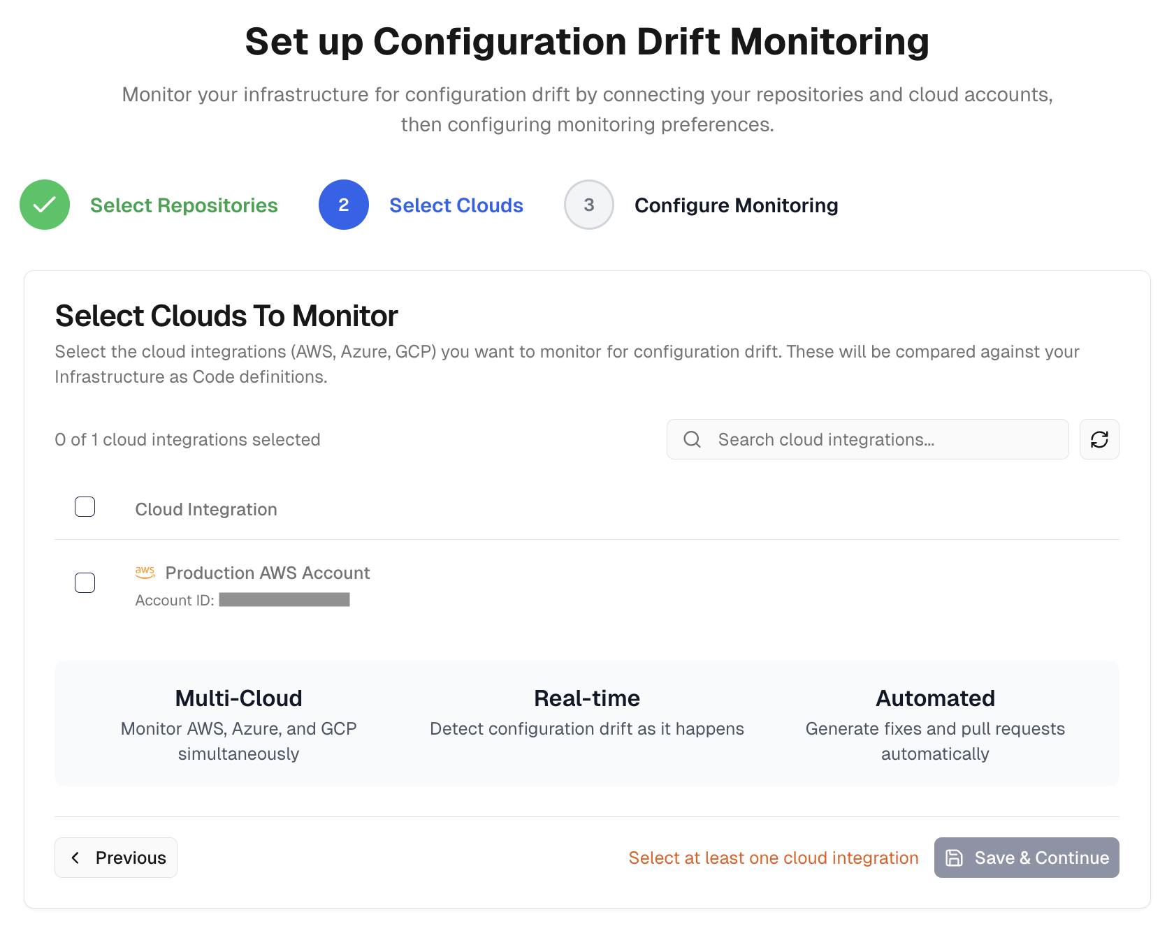 Connect cloud accounts for drift monitoring