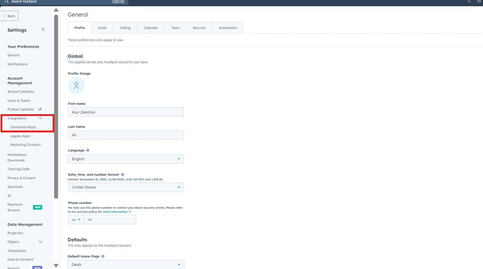 Main dashboard interface