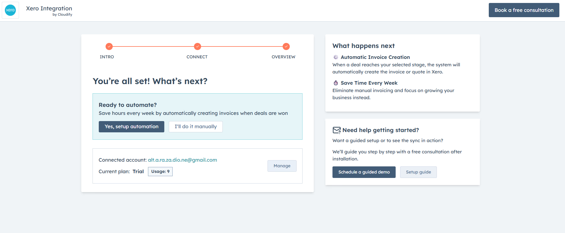 Main dashboard interface