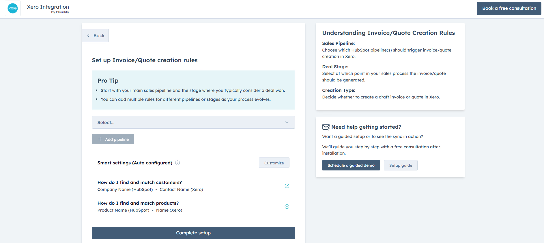Main dashboard interface