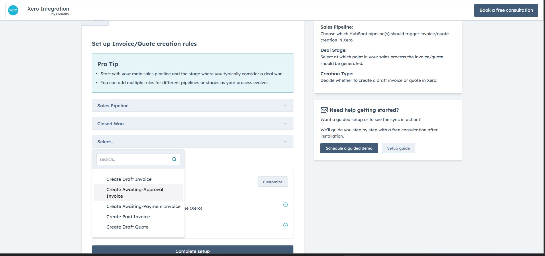 Main dashboard interface
