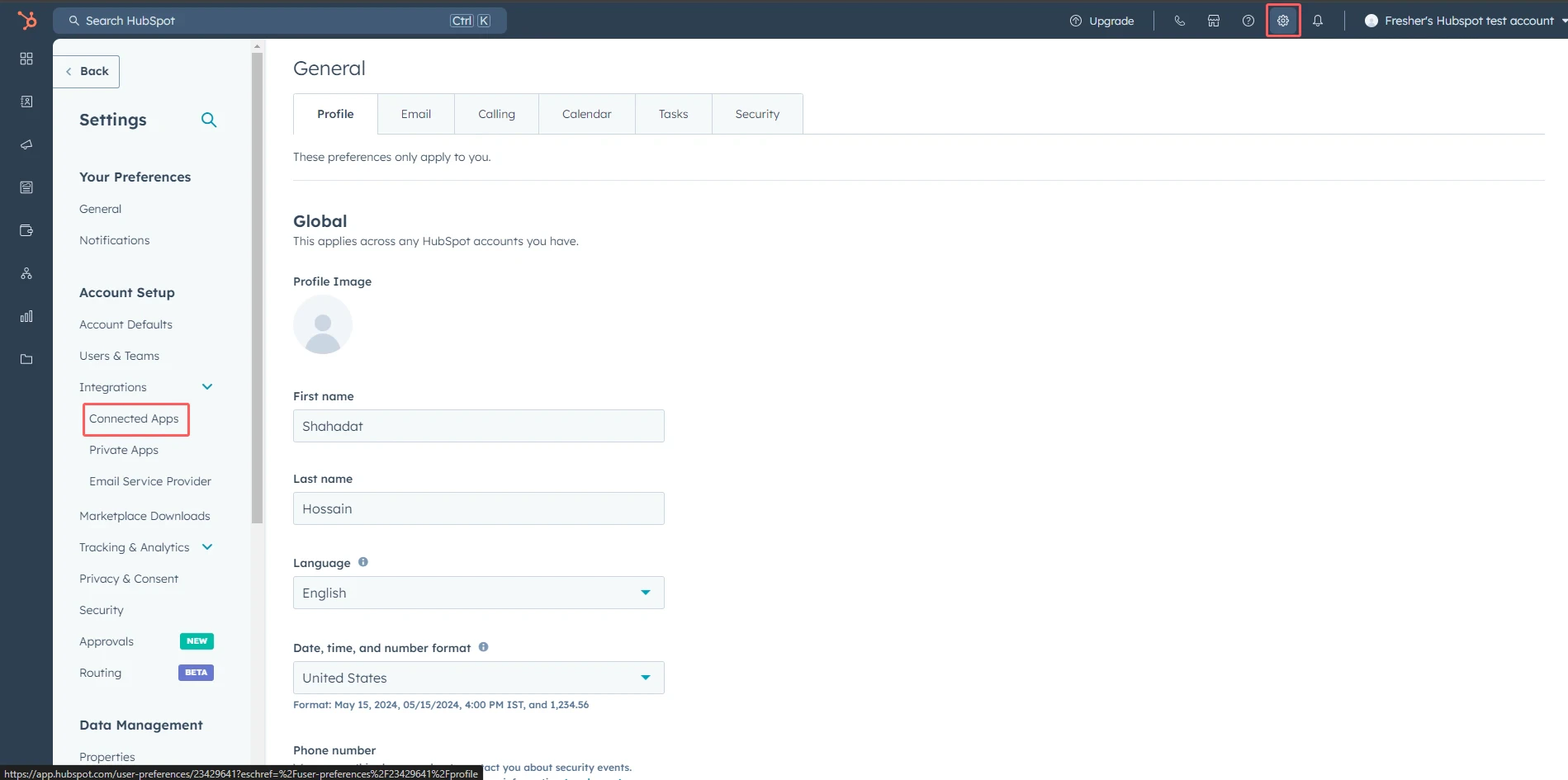 Main dashboard interface