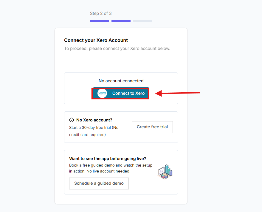 Click Sign in with Xero to connect your account
