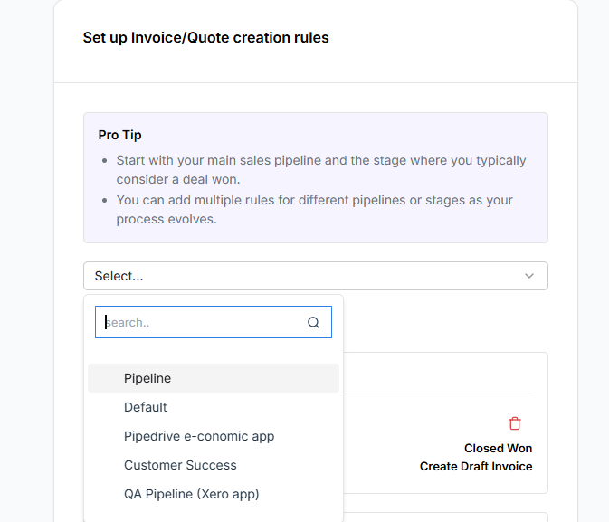 Select a Pipeline from the drop-down menu