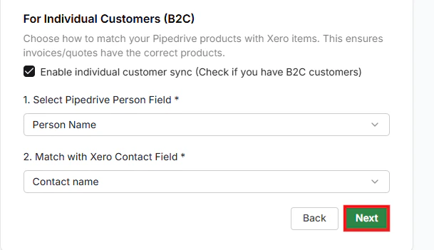 Enable Primary Contact Sync and configure People Matching Criteria for B2C customers