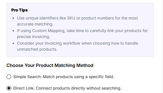 Direct Link — manually match Pipedrive products to Xero items one-to-one