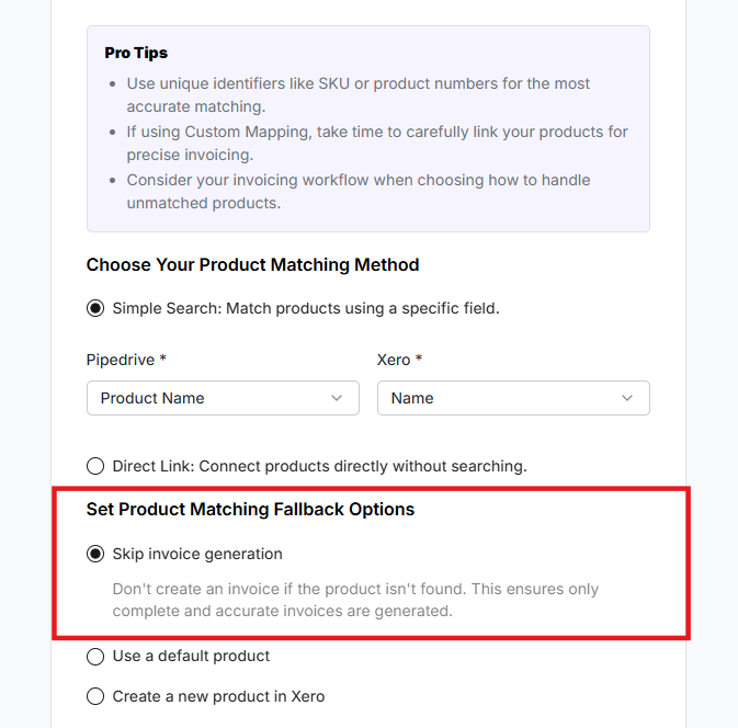 Skip Invoice Generation when a product is not found in Xero