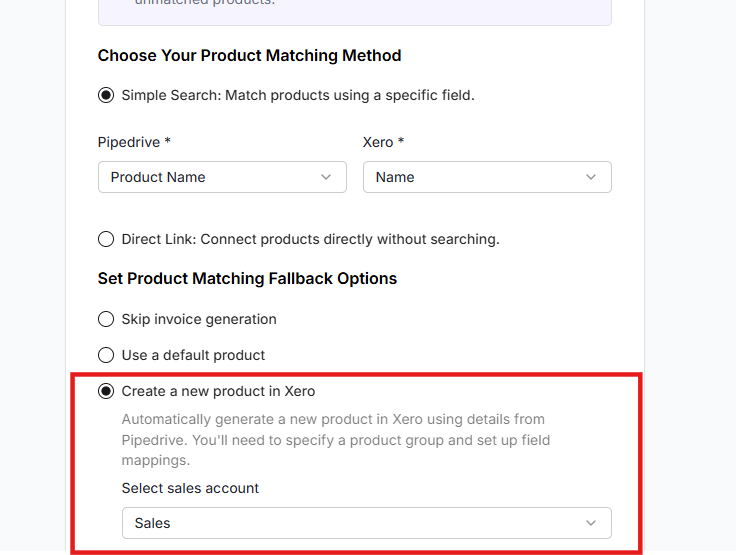 Create a new item in Xero when no matching product is found