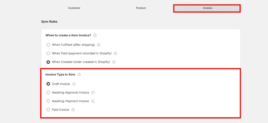 Invoice Type Setting