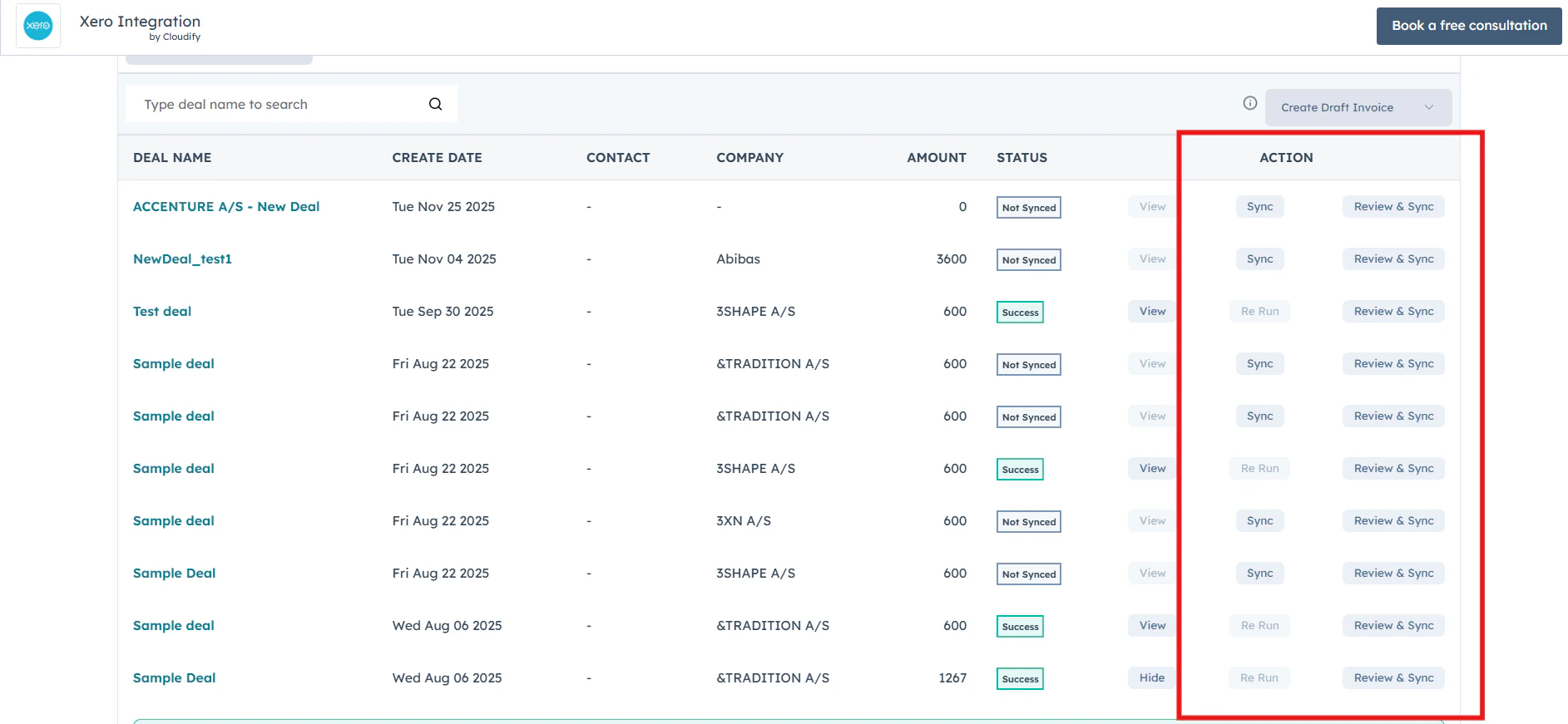 Main dashboard interface