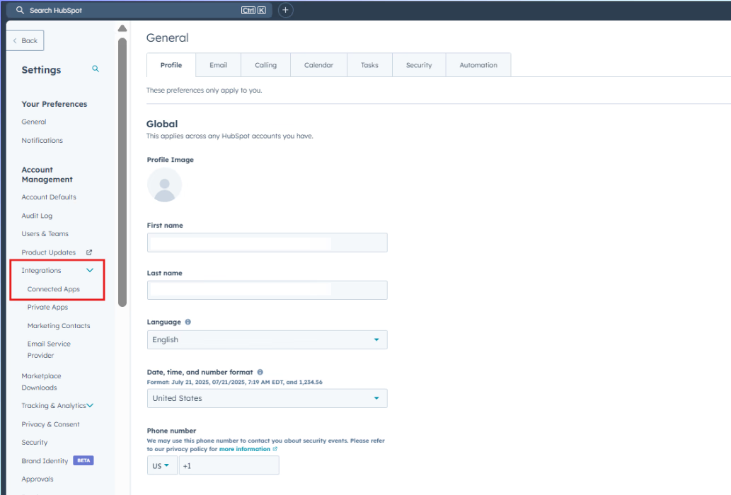 Main dashboard interface