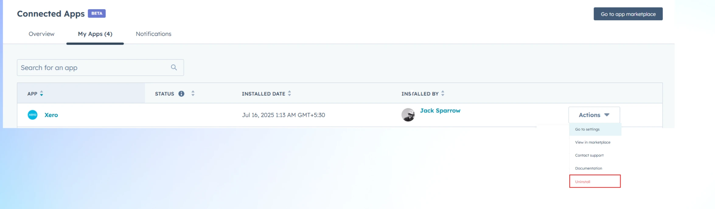 Main dashboard interface